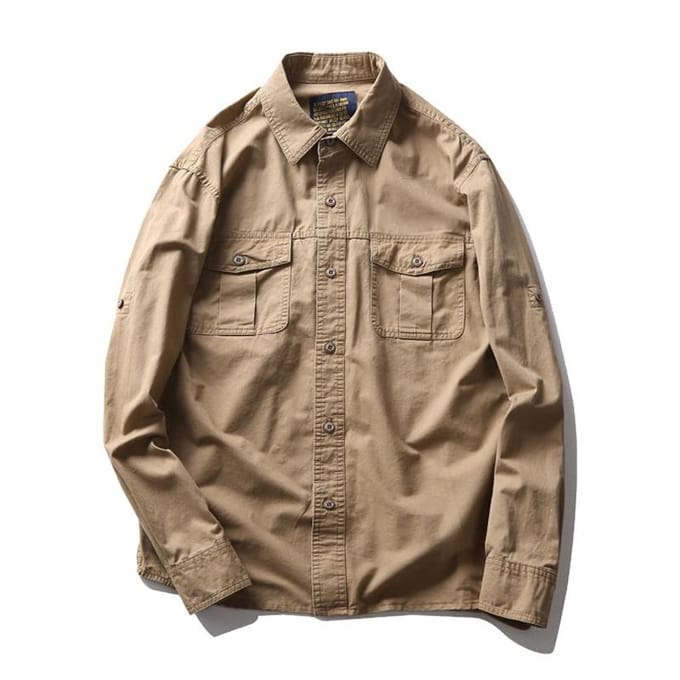 Lente en Herfst Dunne Heren Lange Mouw Overhemd Tooling Overhemd XL beige