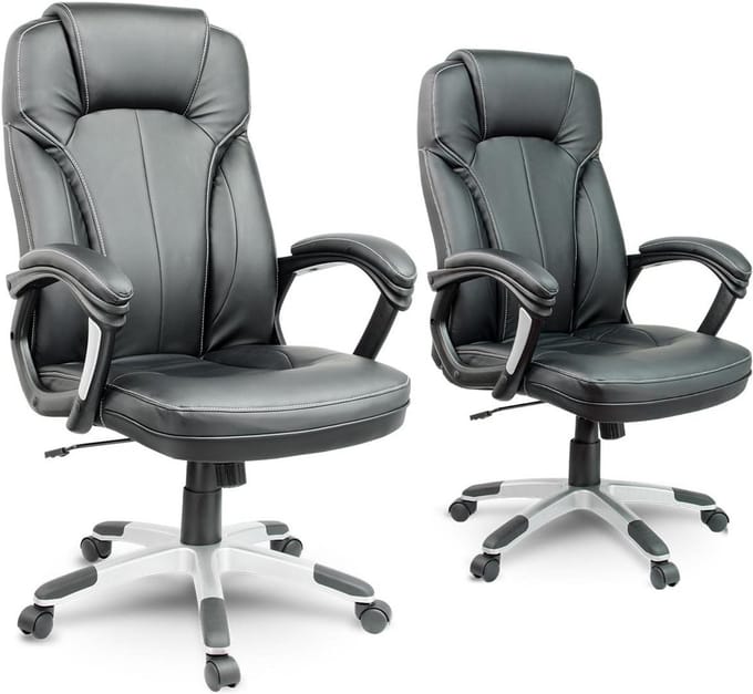 Ergonomische Zwarte Bureaustoel met Kunstleren Bekleding en Siernaad