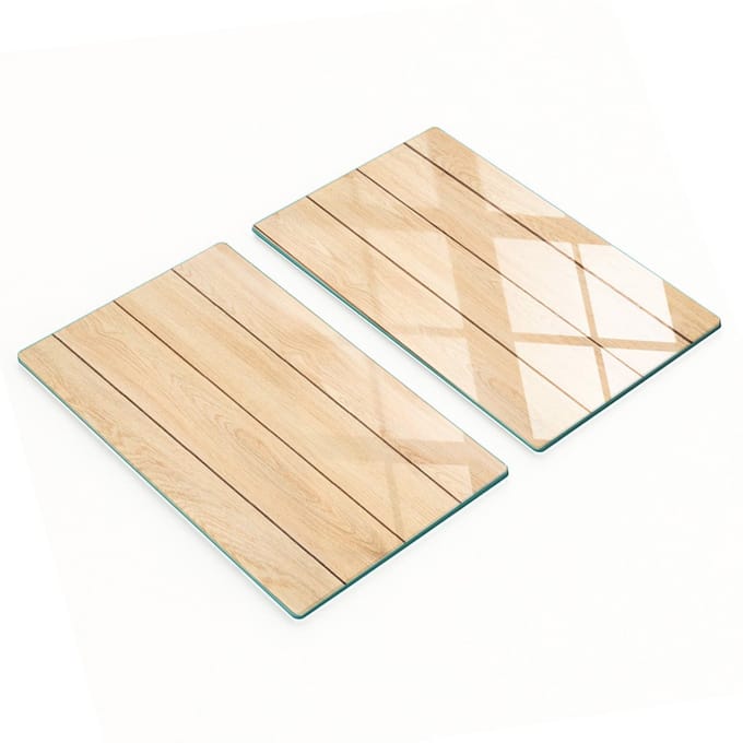 Keukenplanken van gehard glas met afbeeldingen, 2 stuks, hout, 2x30x52 cm
