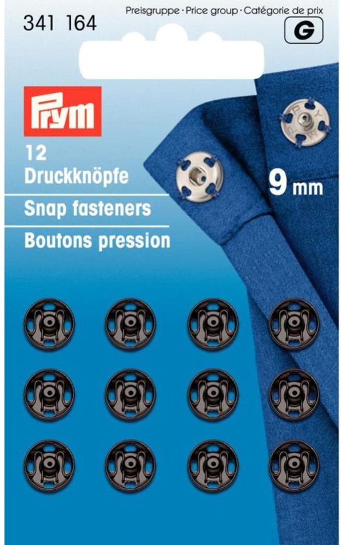 Aannaaidrukknopen 9 mm zwart 12st.