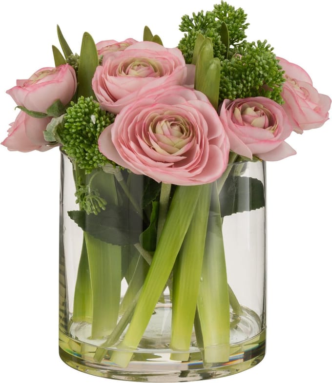 J-Line bloem Ranonkel In Vaas - kunststof/glas - roze/groen - large