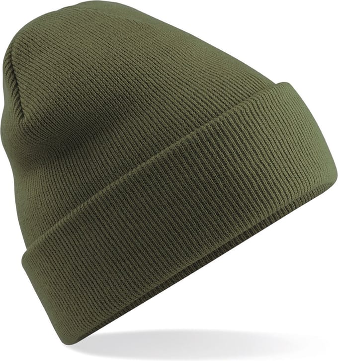 Beechfield Basic dames / heren beanie wintermuts - 100% soft Acryl - mosgroen - Super soft - Brede omslag band