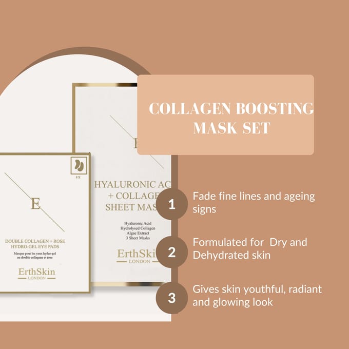 Hyaluronzuur & Collageen Masker - 3 vellen + Dubbel Collageen + Roos Hydrogel Oogkompressen 5 X 2