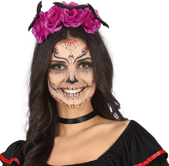 Halloween diadeem - bloemen en vleermuizen - one size - roze - meisjes/dames