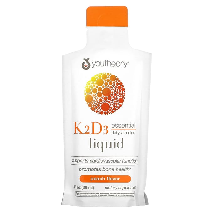 Youtheory, K2D3 On the Go, Perziksmaak, 12 pakjes, 1 fl oz (30 ml) elk