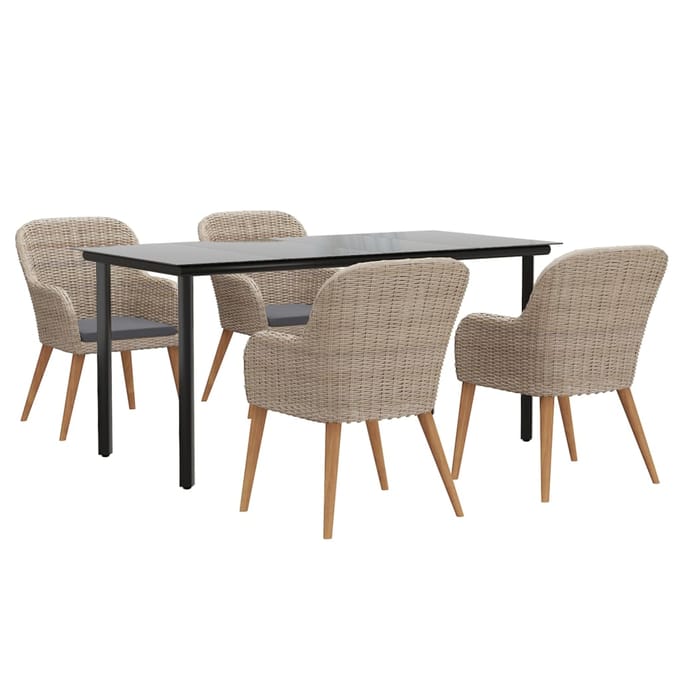 vidaXL - 5-delige - Tuinset - met - kussens - bruin