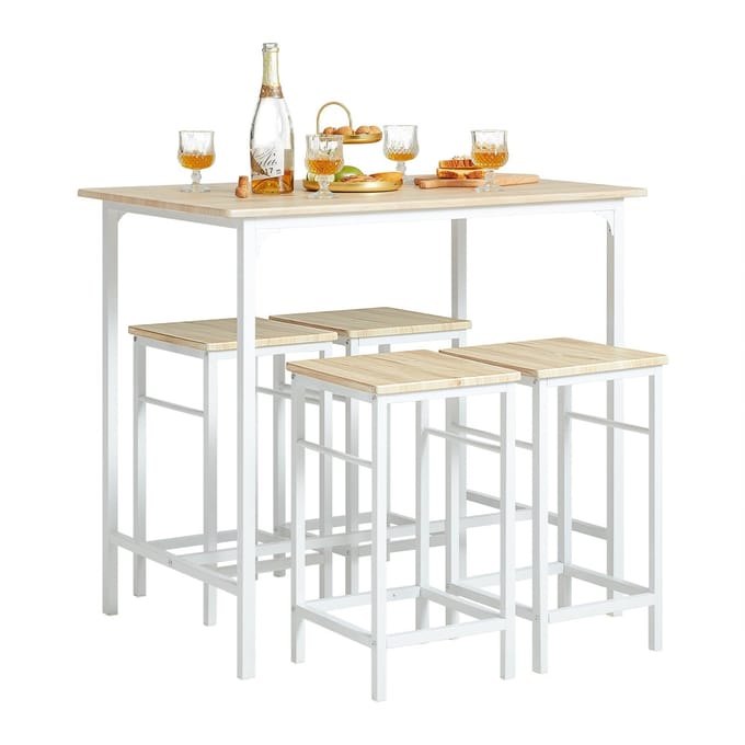SoBuy OGT11 bartafelset 5-delige eettafel bistrotafel met 4 stoelen zitgroep
