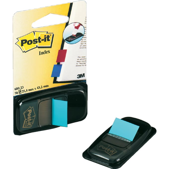 Post-it - index standaard | ft 24 | 4 x 43 | 2 mm | houder met 50 tabs | turkoois
