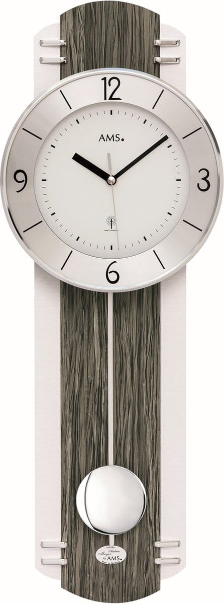 AMS Wandklok met slinger Zendergestuurd hout-Aluminium 5294