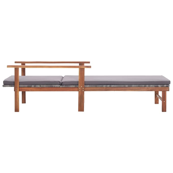 vidaXL - Ligbed - met - kussen - poly - rattan - en - massief - acaciahout - grijs