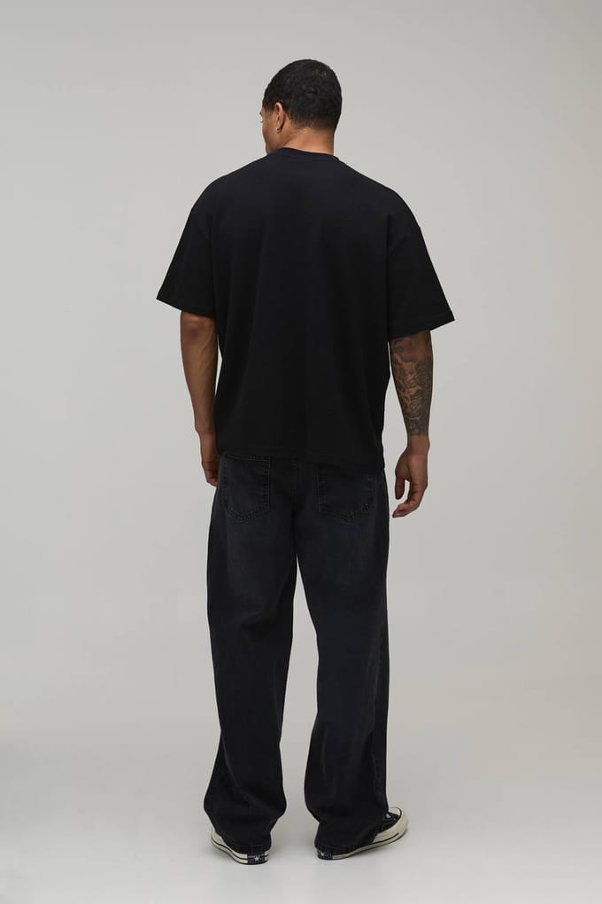 Oversized Waffle T-Shirt | Black | Size Medium