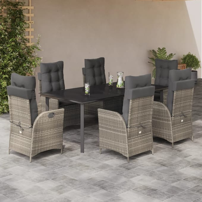 vidaXL - 7-delige - Tuinset - met - kussens - poly - rattan - grijs