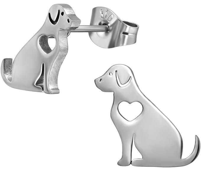 CS Joy - hond oorbellen - Chirurgisch staal - hondje met hartje oorknoppen - 10 mm