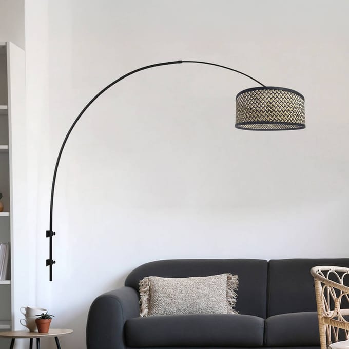 Zwarte bamboe wandlamp Sparkled Light 3695ZW 145cm Draaibaar Uitschuifbaar Steinhauer