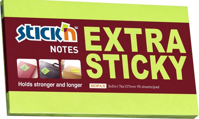 Stick'n Sticky Notes - 76x127mm - Extra Sticky - Neon Groen - 90 Memoblaadjes 789456