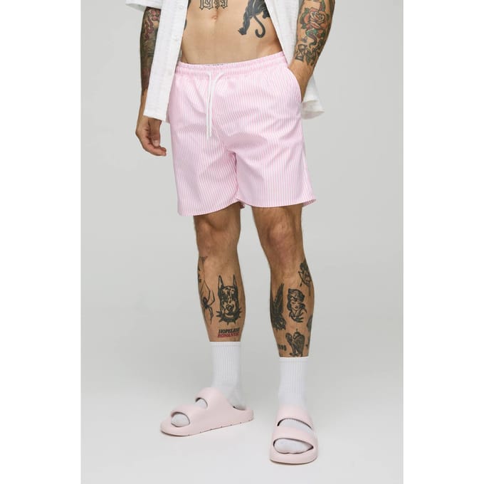 Middenlange zwembroek met kleine streepprint | Pink | Size Medium