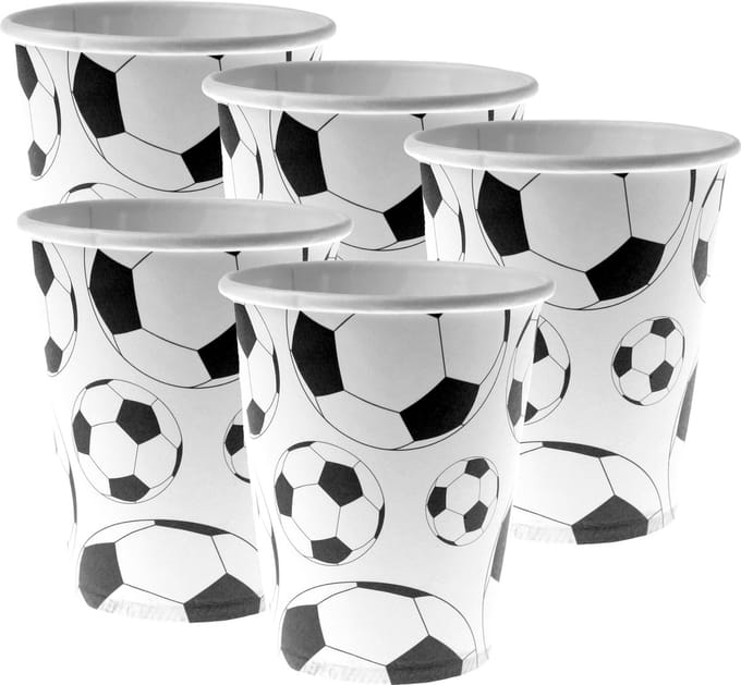 Santex feest wegwerp bekertjes - voetbal - 50x stuks - 270 ml - wit/zwart - karton