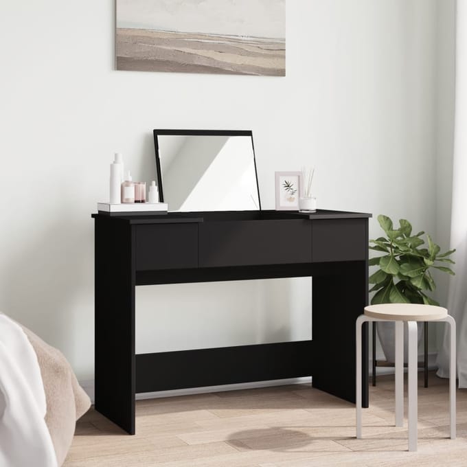 vidaXL - Kaptafel - met - spiegel - 100x45x76 - cm - zwart