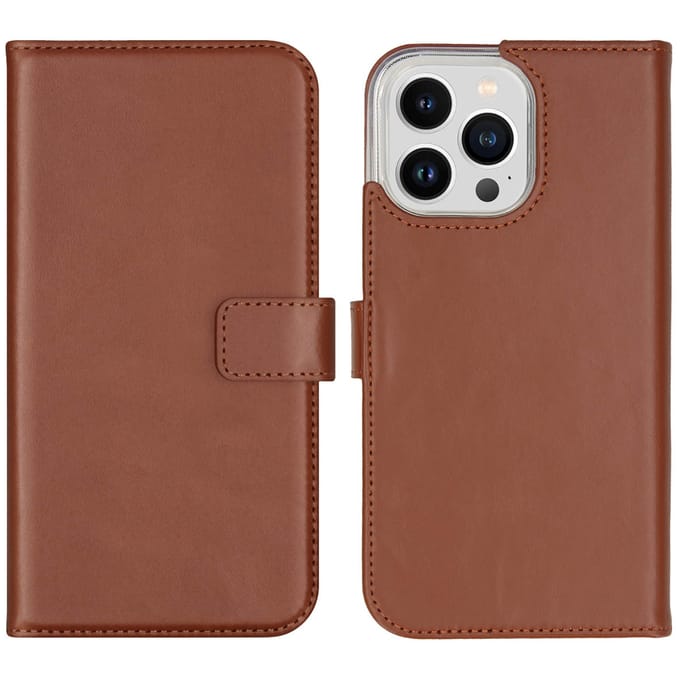 Selencia iPhone 14 Pro Max Leren Portemonnee Hoesje Lichtbruin