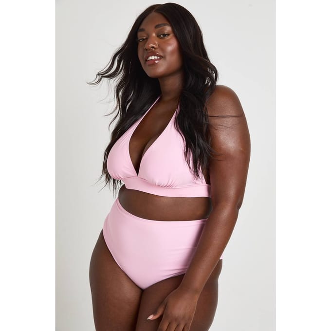boohoo Dames Plus Essentials Diepe Halternek Bikini Top | Roze | Maat: 54