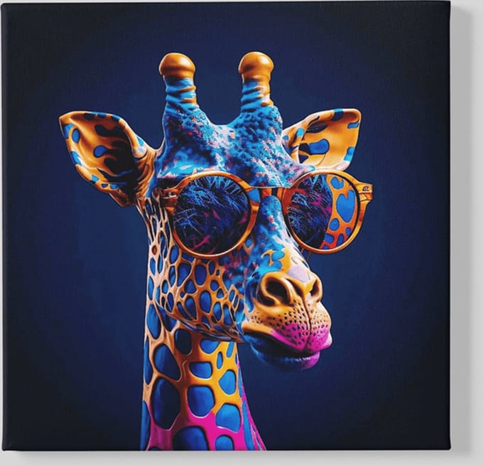 Vierkant Canvas Schilderij - Dieren - Coole Giraffe - 60x60x2 cm
