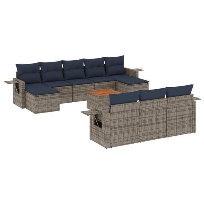 vidaXL - 11-delige - tuinbankset - met - kussens, - grijs - polyrotan