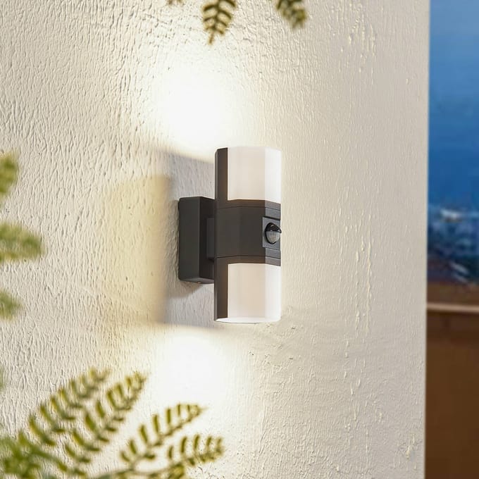 Lindby LED buiten wandlamp Alaric, aluminium, antraciet, sensor