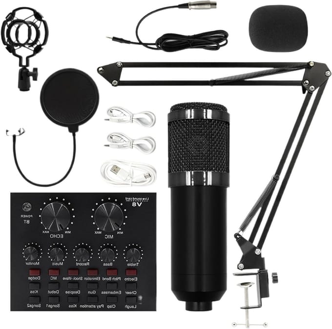 Condensator microfoon set - Streaming kit - Professionele opnames - Plug and play - 46.5 cm lengte - Zwart