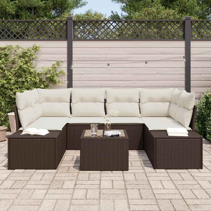 vidaXL - Tuinbank - Set - 7 - st - Bruin - poly - rattan