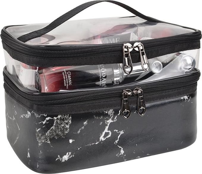 Toilettas - Make up Tas Marble/Marmer Zwart | Kunstleer / Polyester | 23,5 x 16,5 x 14 cm