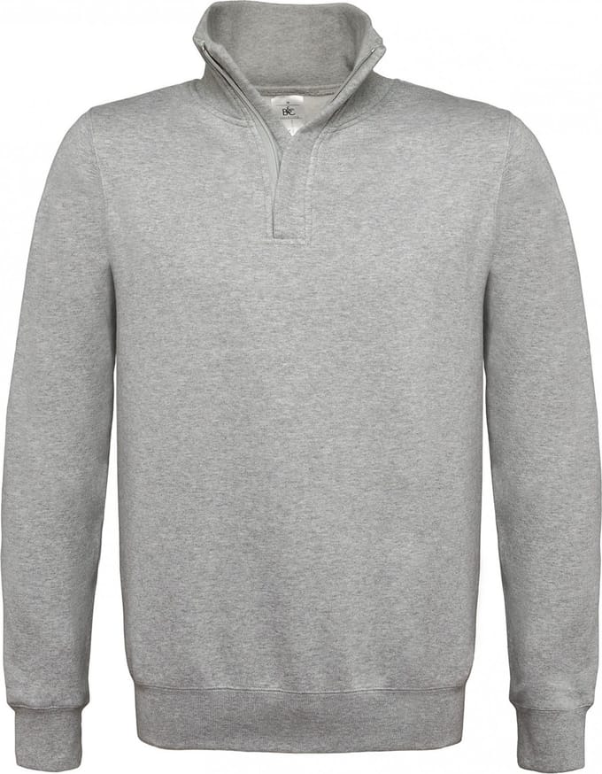 B&C Heren ID.004 1/4 Ritssweatshirt (Heide Grijs)