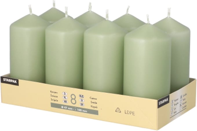 8 Stompkaarsen Ø 47 mm · 100 mm jade groen