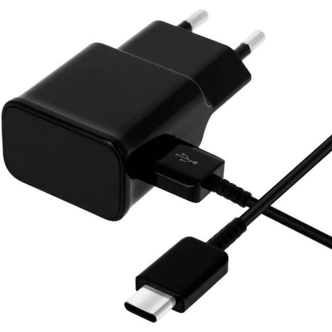 Charger + USB-C Cable for Samsung A21S - A31 - A41 - A51 - A71 - Type USB-C Cable 1 Meter Black Wall Plug Charger Phonillico® zwart