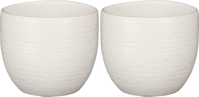 Mica Decorations - plantenpot/bloempot - 2x - wit flakes relief- D14/H12 cm