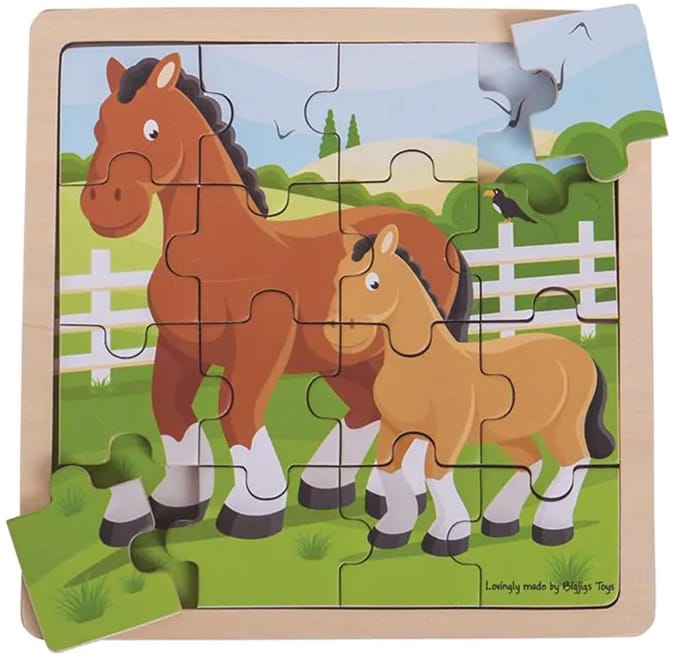 Puzzel - Paard met veulen - Hout - 18x18cm - 16st.
