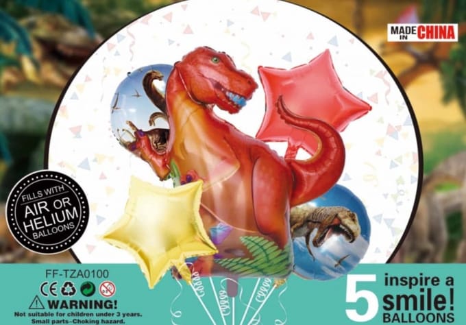 Folieballonnen dino set van 5 ballonnen
