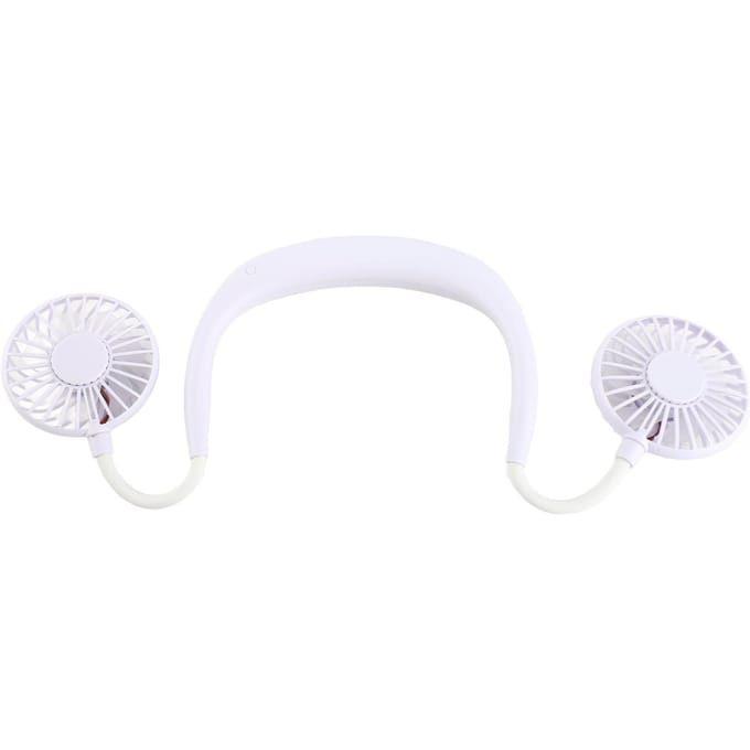 Mini ventilateur tour de cou portable, double ventilateur de bureau rechargeable par USB, 3 vitesses, style suspendu blanc
