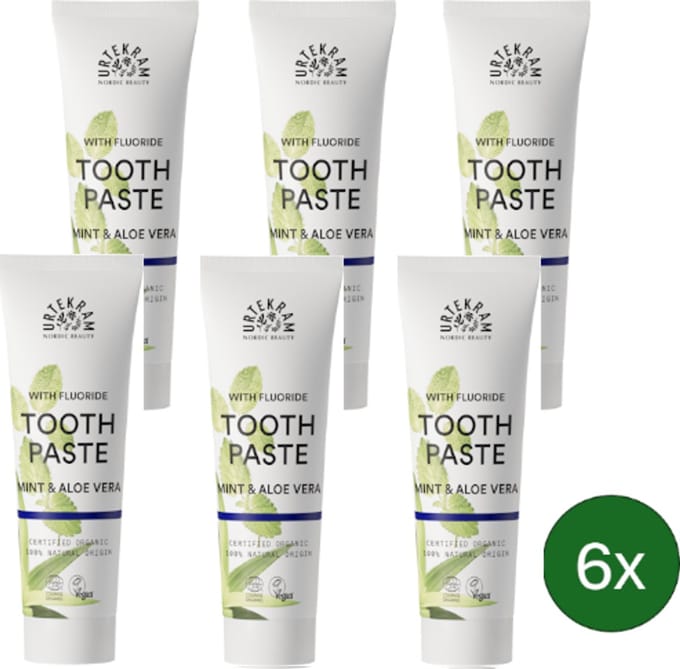 Urtekram Mint/Fluoride Tandpasta – 75 ml – Multipack met 6 stuks