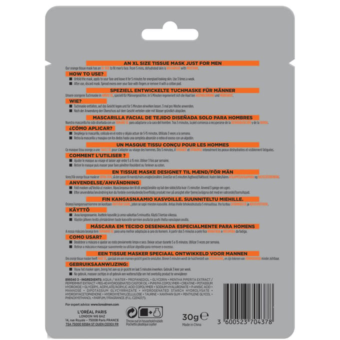 L’Oréal Paris Men Expert Hydra Energetic Hydratatie Gezichtsmasker - 1 stuk - Anti-vermoeidheid