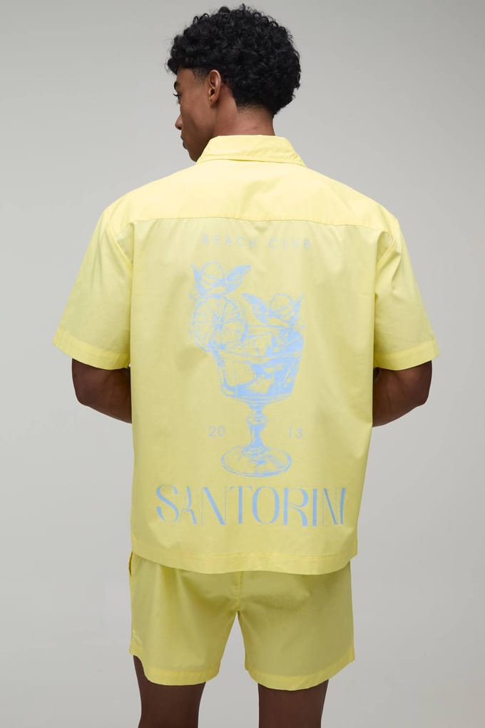 Regular Fit Korte Mouw Santorini Overhemd En Relaxed Short Set | Yellow | Size Medium