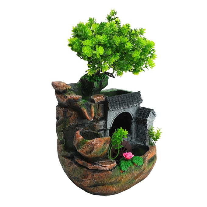 Binnen Waterval Tafelblad Fontein Rotsen Waterplanten Waterrad Tafelblad Fontein Decoratie voor black