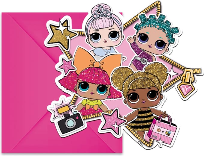 Procos - Uitnodigingen - Lol Glitterati - Papier Roze - 6 stuks met envelop.