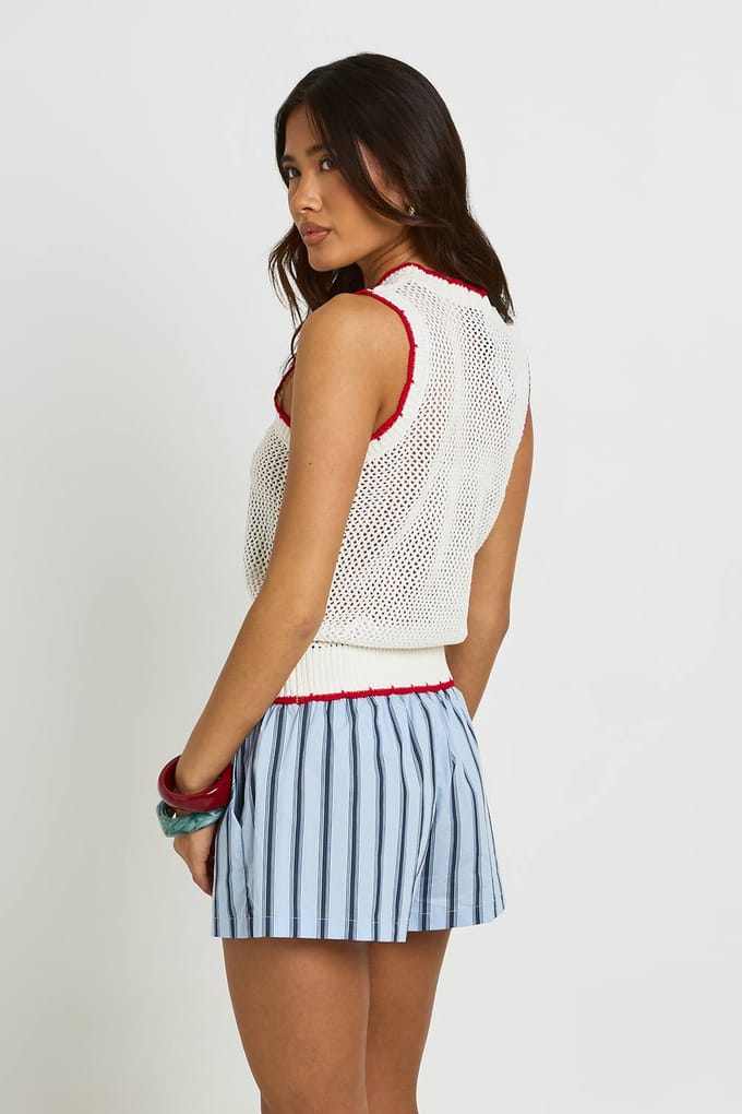 boohoo Dames Gehaakte Kreeft Print Gebreid Vest | Ecru | Maat: Small