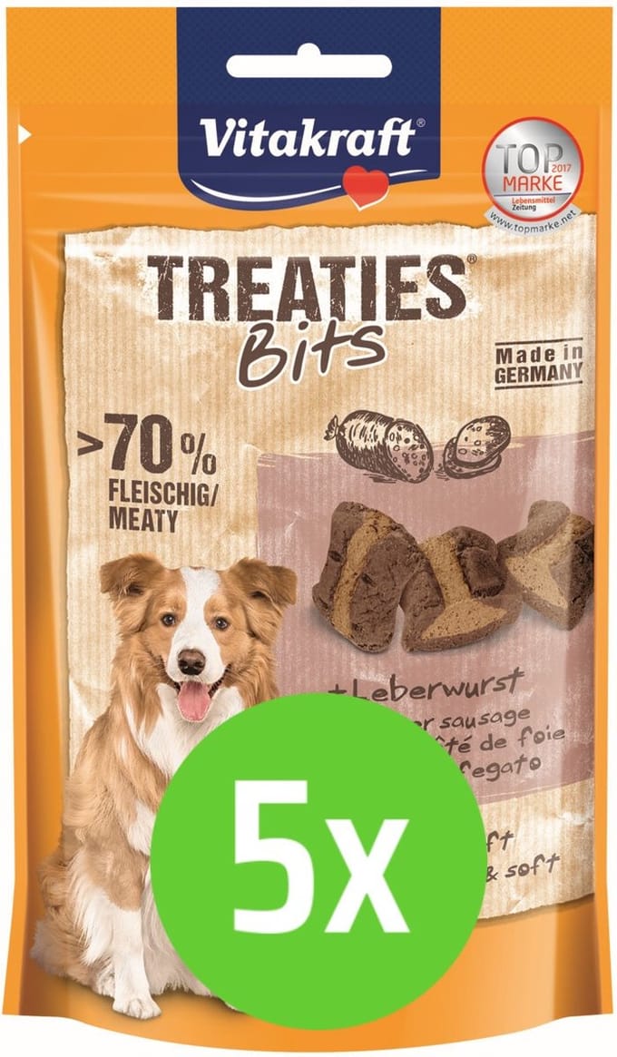Vitakraft Treaties Bits Leverworst - Hondensnack - 120 gram - 5 verpakkingen