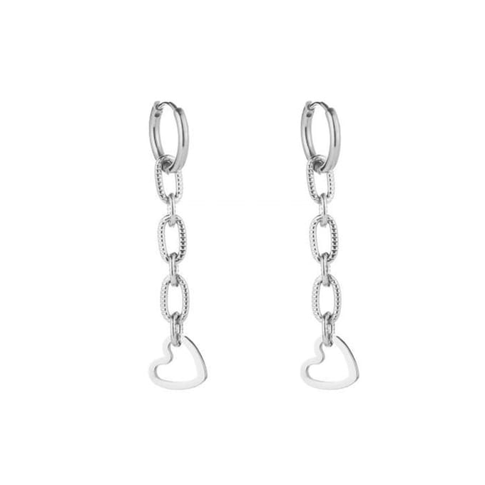 Bijoutheek Oorbellen chain heart Zilver