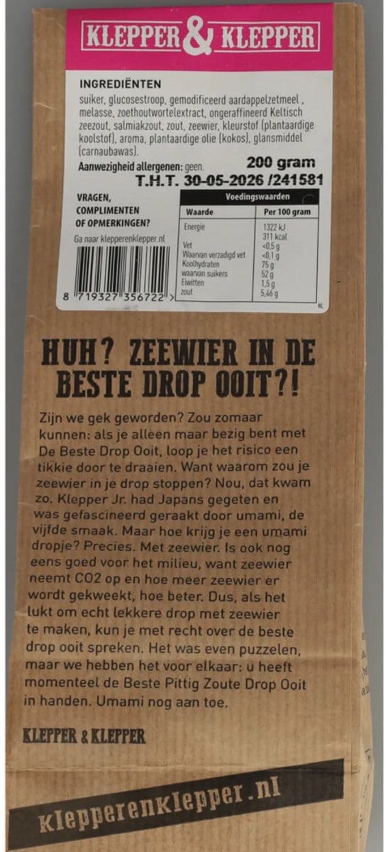 Klepper&Klepper De beste drop ooit pittig zout 200 Gram