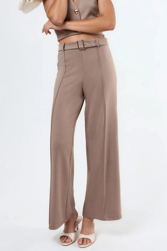 Hoge Taille Rechte Broek met Ceintuur
