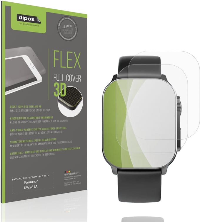 dipos FLEX – 2x Matte Screenprotector geschikt voor Poounur KW281A | Volledige Schermbescherming | Case-Friendly