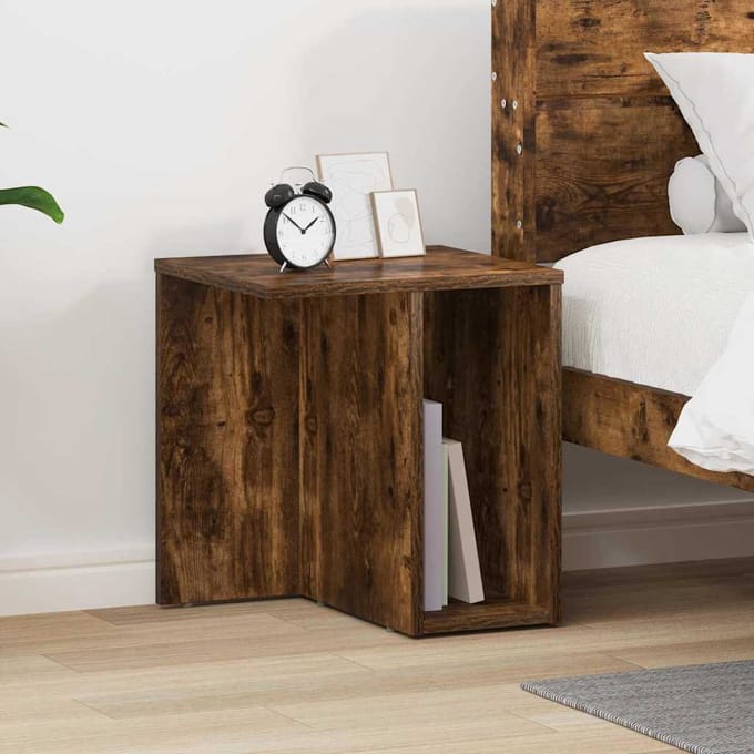 vidaXL - Bijzettafel - Gerookt - eiken - 37 - x - 32 - x - 40 - cm - Bewerkt - hout