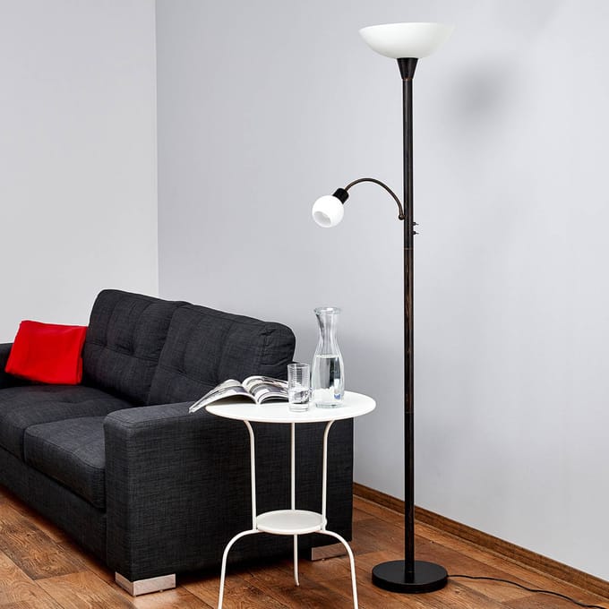 Lindby vloerlamp Elaina, leeslampje, roestkleurig, 180 cm, E27